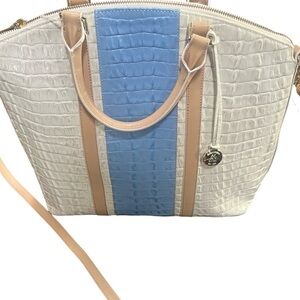 Brahmin White, Blue & Tan Croc-Embossed Tote